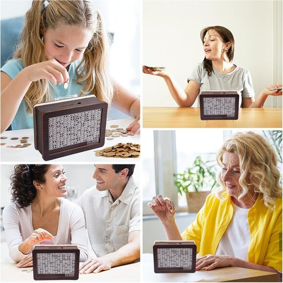 Piggy Bank Vault Wooden Savings Box Coin Bank box with Counter NEW - Picture 3 of 4